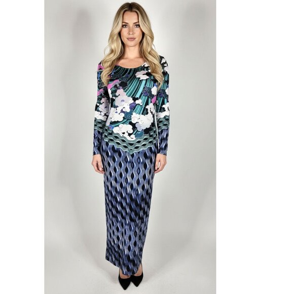 Mary Katrantzou Cloud Print Long Sleeve Jersey Bodycon Midi Dress Size XS - Picture 1 of 7